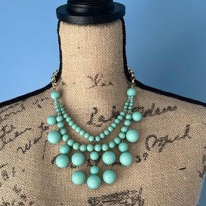 Vintage mint green beaded statement necklace on a gold link chain!
